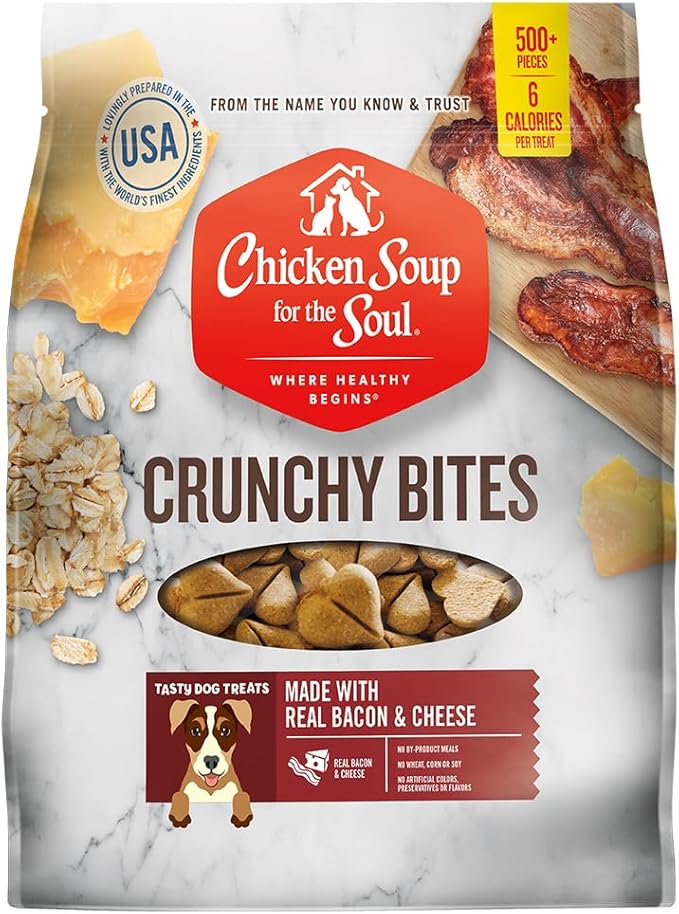 Chicken Soup for the Soul All Natural Premium Crunchy Bites Dog Treats, Real Bacon & Cheese, No By-Products, Artificial Colors, Flavors or Preservatives, Bacon & Cheese, 32oz
