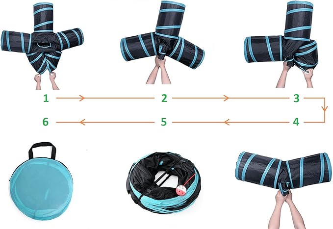 Cat Tunnels, Pet Ferret Rabbit Bunny Tunnels Tubes Subway Habitats, S-Style, DIY Cat Peekaboo Maze House Tent Bed, Kitten Interactive Toy (T-Type 4 Way (Straight))