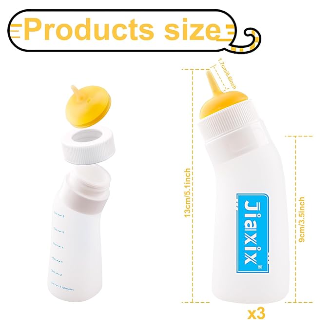 3 Pack Kitten Silicone Nursing Bottle,Silicone Feeding Nipple, Reusable Newborn Kitten Supplies, Suitable for Feeding Kitten, Puppy, Rabbit, Hamster (Yellow, Medium)