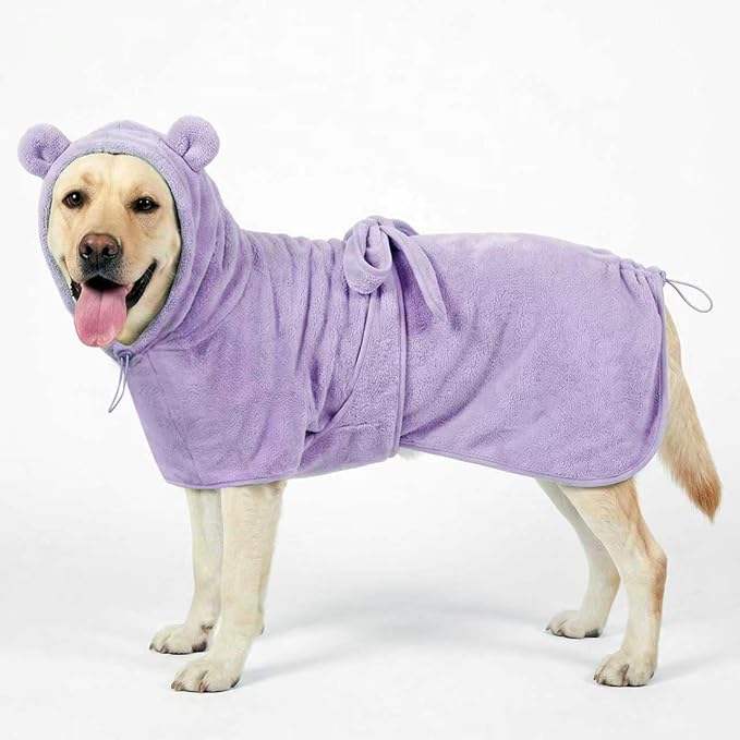 KOOGALSmall to Medium Size Dog Bathrobe, Quick Drying Super Absorbent Used for After Bathing, Warm Dog Towels, Adjustable Hoodies and Belts for Pet Dogs Bath Clothes Products(Purple, L)