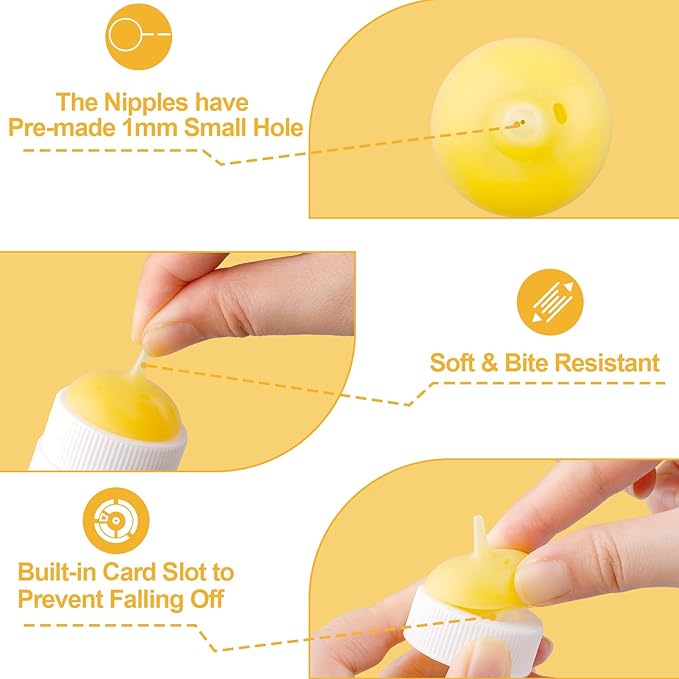 Kitten Nursing Nipple with Syringe, Wide Mouth Angled Puppy Feeding Bottles, with Ventilation Valve Resistant Tearing for Puppies, Kittens, Rabbit, Small Wildlife (S Nipple,Yellow)