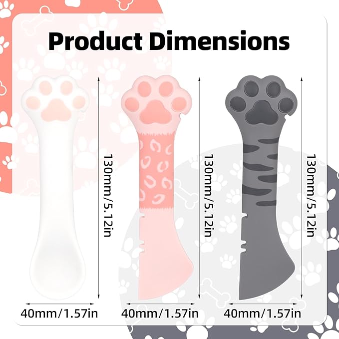 TOYMIS 3pcs Dog Cat Food Spoons, Adorable Cat Paw Food Can Spoons Silicone Can Opener Multifunctional Pet Spatula Scoop Suitable for Pet Supplies (3 Colors)