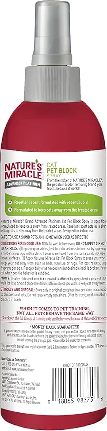 Nature's Miracle Advanced Platinum Cat Pet Block Repellent Spray, 8 Ounces, Indoor Training Aid for Cats, (Pack of 2)