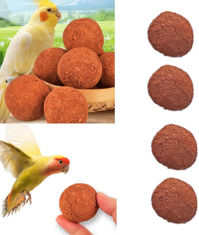 4 Pack Bird Mineral Block Natural Formula Clay Ball Bird Beak Grinding Stone Rock Blocks Calcium Supplement Parrot Chewing Toys for Parakeets Quaker Senegal Conure Budgies Cockatiel Greys