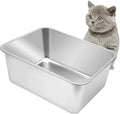 Kichwit Large Stainless Steel Cat Litter Box with High Sides, Metal Litter Pan for Cat, Non Stick Smooth Surface, Easy to Clean (17.5" L x 13.5" W x 7.9" H)