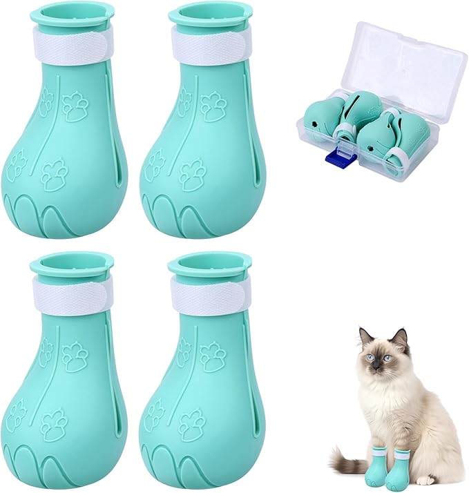 Gosknor 4 Pcs Silicone Cat Feet Claw Covers, Anti-Scratch Cat Nail Shoes Kitten Feet Paw Boots Cat Protector Caps to Prevent Scratching Pet Supplies for Bathing Shaving Grooming