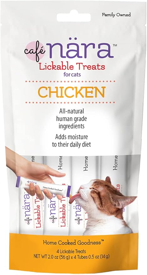 Café Nara - Chicken Lickable Treat for Cats - Supports Pet Hydration - Wet Cat Food/Meal Topper - Traceable Ingredients - Wheat, Corn & Soy Free - Non-GMO - 0.5 oz - 4 Tubes - 1 Pack