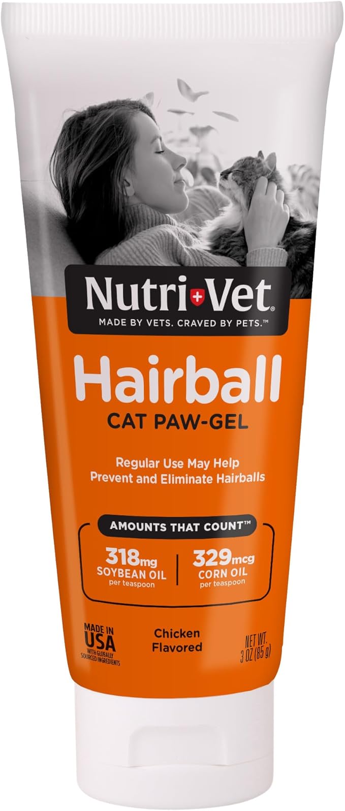 Nutri-Vet Hairball Paw Gel, Cat Hairball Remedy, Kitten Supplies, Hair Ball Relief for Cats, Grooming Aid, Fur Ball Remedy, Soybean & Coconut Oil, Chicken Flavor, 3 oz