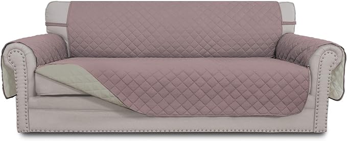 Easy-Going Reversible Couch Cover for 3 Cushion Couch Sofa Cover for Dogs Water Resistant Furniture Protector Cover with Foam Sticks Elastic Straps for Pet Cat (Sofa, Pink/Beige)
