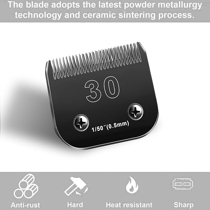 Audoc 30 Blades Dog Grooming Blades Compatible with Andis/Oster A5/Wahl KM-10 Series Dog Clippers,Detachable Dog Clipper Replacement Blades,Black,(30#/2PCS)