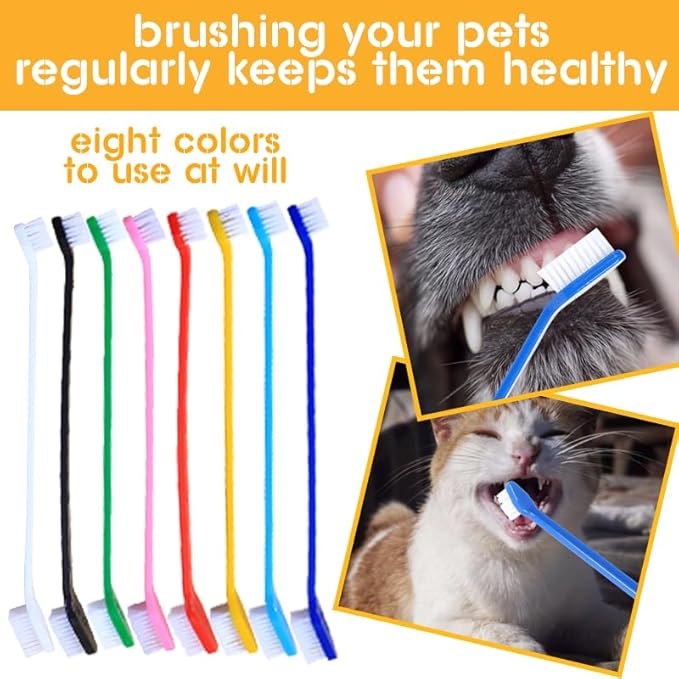 20 Pcs Dog Toothbrush Bulk - 8 Colors Dual Headed Dental Brushes Puppy Tooth Brushing Kit - Long Handle Dog Tooth Brush for Large Small Dogs Cats and Most Pets Teeth Cleaning Dental Care Supplies