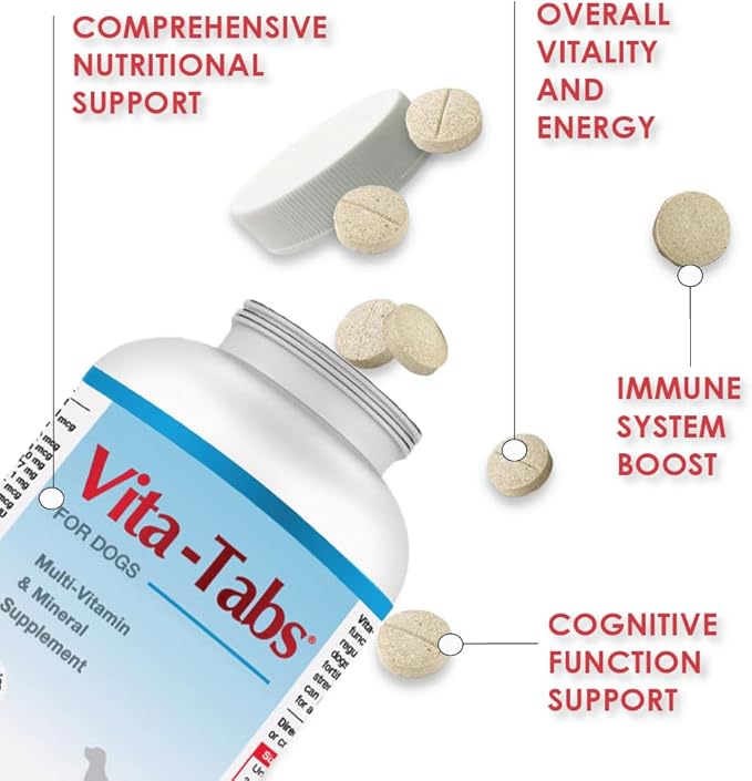Vita-Tabs - Essential Vitamins, Minerals, Nutrients - Health Supplement for Dogs - Support Immune System, Bones - Liver Flavored - 250 Chewable Tablets