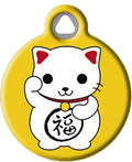 Dog Tag Art Maneki Neko Custom Pet ID Tag for Dogs and Cats, Silent Polymer Coated Stainless Steel Nametag with Customized Identification Information - Large 1.25" Diameter