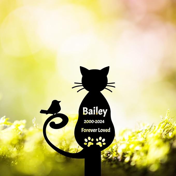 Personalized Pet Cat Memorial Grave Garden Stake for Cemetery, Custom Bird Cat Memorial Grave Marker Outdoor for Loss of Cats, Pet Remembrance Gifts Cat Plaque Stake Grief Funeral