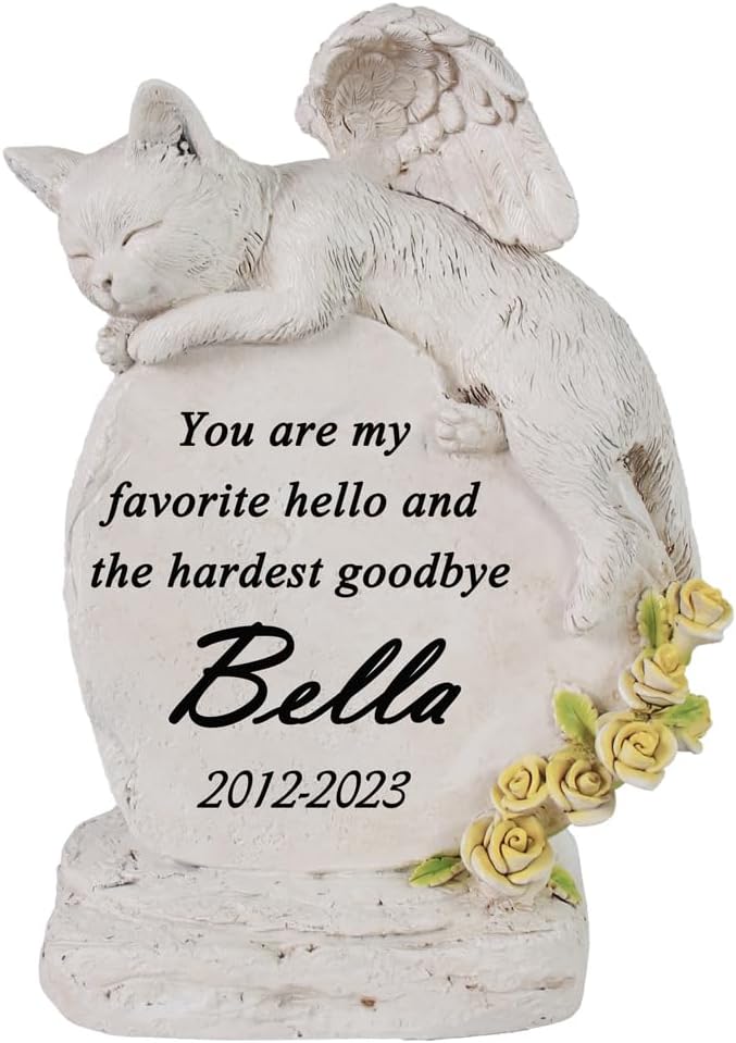 Personalized Cat Grave Markers with Angel Cat Statue - Memorial Stones for Cat Memorial Statue Outdoor Garden Loss of Pet Sympathy Gift
