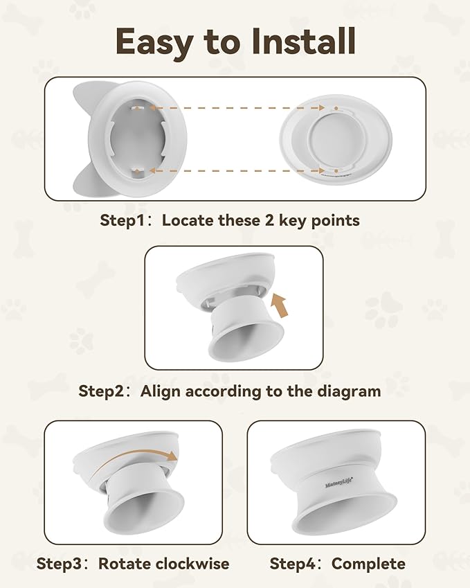 MateeyLife Raised Cat Bowls, Cat Food Bowl Elevated for Kittens & Small Dogs, 15°Tilted Protect Pets' Neck and Anti Vomiting, Whisker Friendly Food & Water Feeding Bowl, 6 oz Each - White