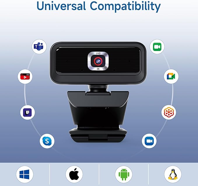 4K Webcam for PC, Computer Camera for Desktop, USB Webcam with Tripod,2 Noise Reduction Mics, Built-in Privacy Cover, for PC/Zoom/Skype/Team/Laptop/MacBook/Windows