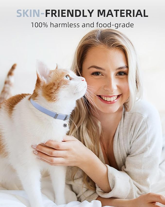 Cat Collar with QR Code Name Tag, Stretch Elastic Quick Release, Cat ID Tag Personalized, Ultra-Durable, Non Breakaway Lightweight Kitten Collar Fits Most Girl Boy Small Large Cats (Blue)