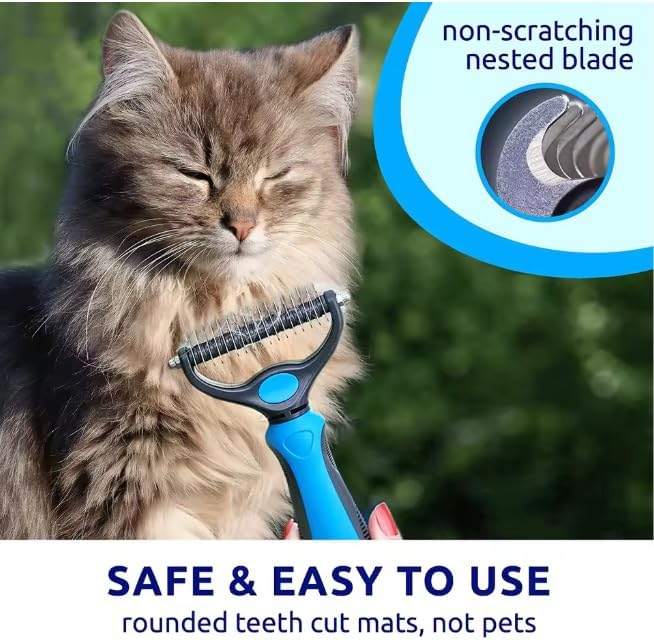 2-in-1 Dog & Cat Deshedding Tool – Double-Sided Undercoat Rake and Dematting Comb for Shedding & Tangle Removal