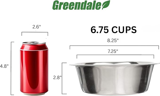 2 Pack Stainless Steel Dog Bowls 6.75 Cup (1.6 L) – Metal Pet Bowls for Food & Water, Durable Rust Resistant Feeding Dishes for Small Medium Large Dogs, Easy Clean Heavy Duty Puppy & Cat Bowls