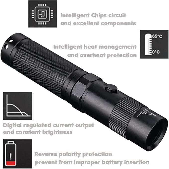 LIGHTFE Black Light Flashlight UV302 UV Flashlight 395nm Max.3000mW High Power for UV Glue Curing, Rocks and Mineral Glowing, Pet Urine Detector, AC Leak Detector