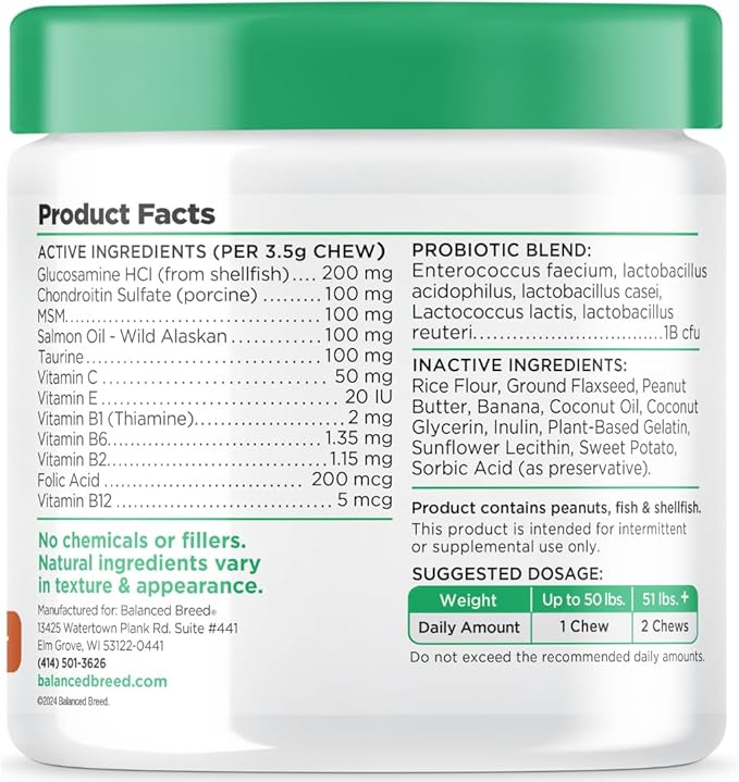 Balanced Breed All-in-1 Dog Vitamins Supplements Made in USA Vet-Pharmacist Approved Dog Multivitamin Probiotics Glucosamine Chondroitin Dogs Salmon Oil Skin Coat Immune Senior Dogs Supplement NonGMO