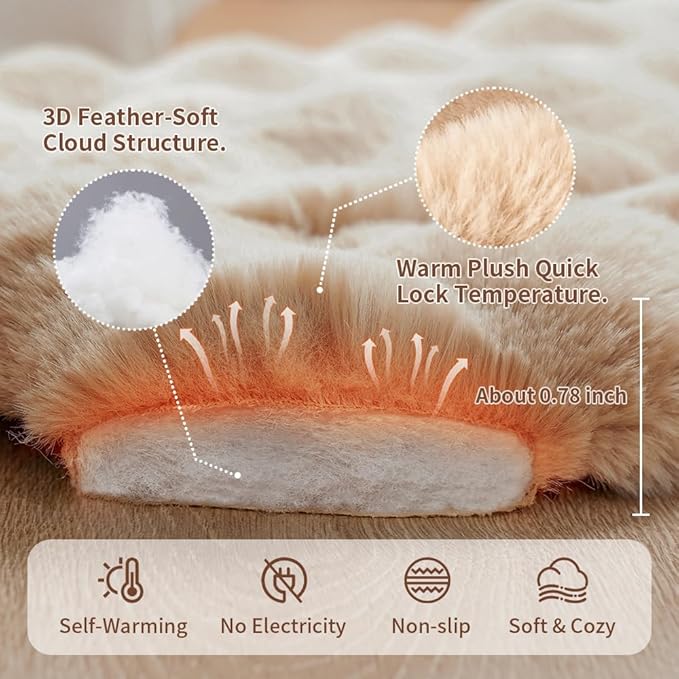 Self-Warming Cat Bed, Plush Faux Fur Pet Bed Mat with Anti-Slip Bottom, Ultra Soft Heated Bed for Cats & Medium Dogs, Cozy Fluffy Pad for Couch & Crate, Machine Washable, 27x20 Inch Coffee