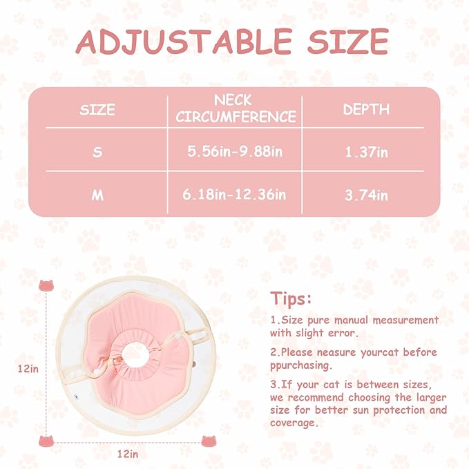 Soft Adjustable Cat Recovery Collar, Lightweight Waterproof Elizabethan Cone for Cats – Comfortable Protective Collar to Prevent Licking After Surgery, Grooming & Skin Care (Pink, M)