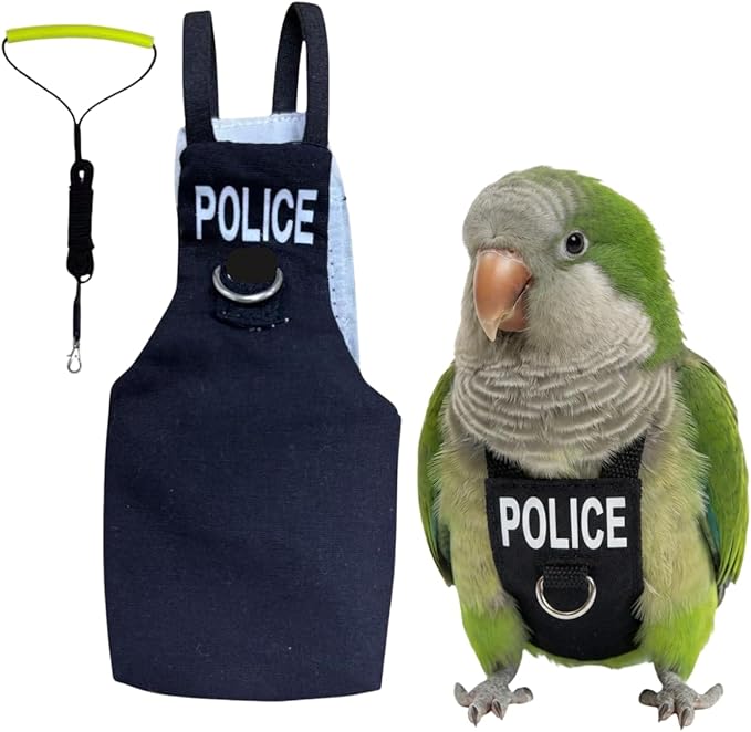 Bird Diaper Flight Suit, Cute Cosplay Parrot Clothes, Easy-to-Wear Washable Nappy, Durable Metal Ring Harness for Cockatiel, Conure, African Grey, Parakeet Outdoor Flying (with Leash,L)