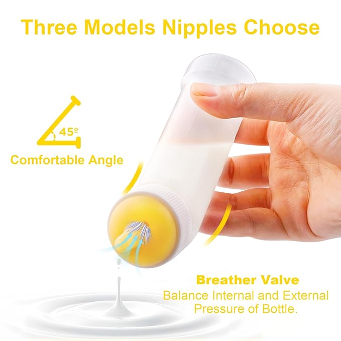 Pet Nursing Bottle for Newborn Animals,Kitten Bottle Feeding Kit Silicone Nipple for Kittens Puppys Rabbits Squirrel (Yellow, Large)