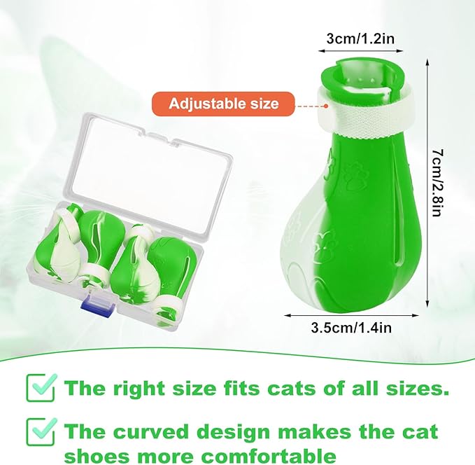 Gosknor 4pcs Cat Feet Covers, Adjustable Anti-Scratch Anti-Bite Silicone Kitten Paw Claw Caps Boots for Nail Trimming Bathing Checking Multifunctional Pet Grooming Protector Products (Green White)