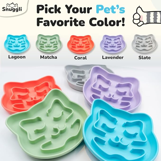 Snuggli Slow Feeder Cat Bowl | Cat Puzzle Feeder for Slow Eating, Mental Enrichment, Digestion, & Bloat Relief | Non-Slip Silicone, Dishwasher Safe, 1 Cup (Lagoon)