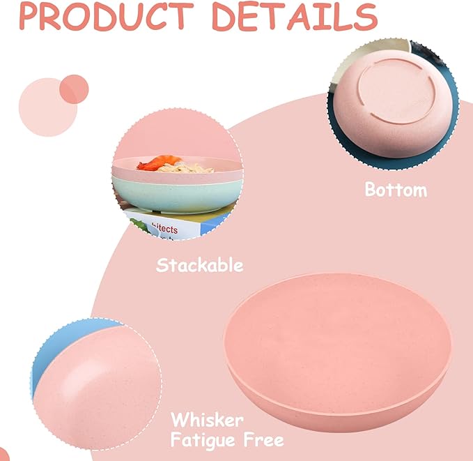 6-Pieces Whisker Fatigue Cat Bowl - 5.5 Inch Shallow Cat Food Dish Wide Cats Wet Feeding Bowls, PET Plate for Kittens and Short Legged Cats (Type-A Normal Bowls)