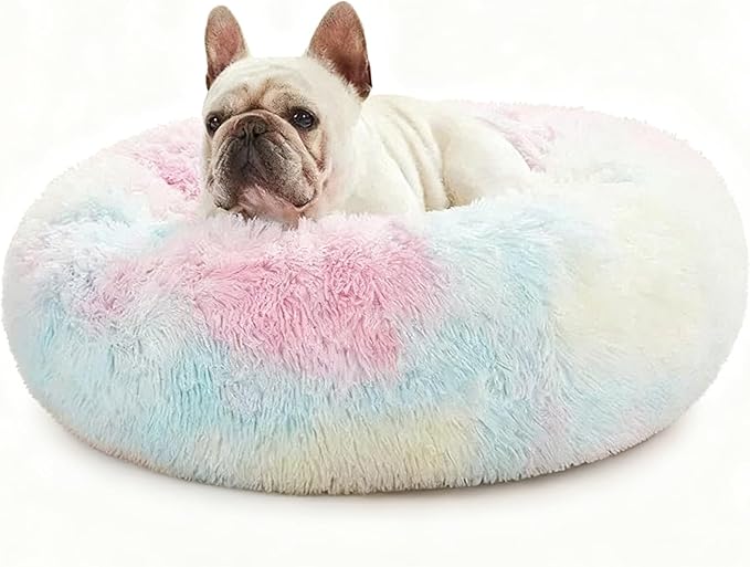 Washable Dog & Cat Bed for Ultra Large Small Medium Size Pet, Calming Donut Round Cute Warming Mat House Supply Indoor, 8 Sized Deal Necessity Essential Furniture for Boy Girl Puppy Kitten kitty