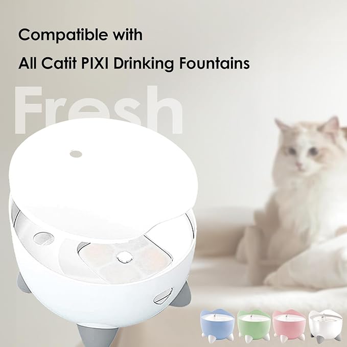 12-Pack Cat Water Fountain Filter Compatible With Catit Pixi Water Fountain Filter Replacement Triple Action Water Filter, 3 Pump Tubes 1 Hard Brush