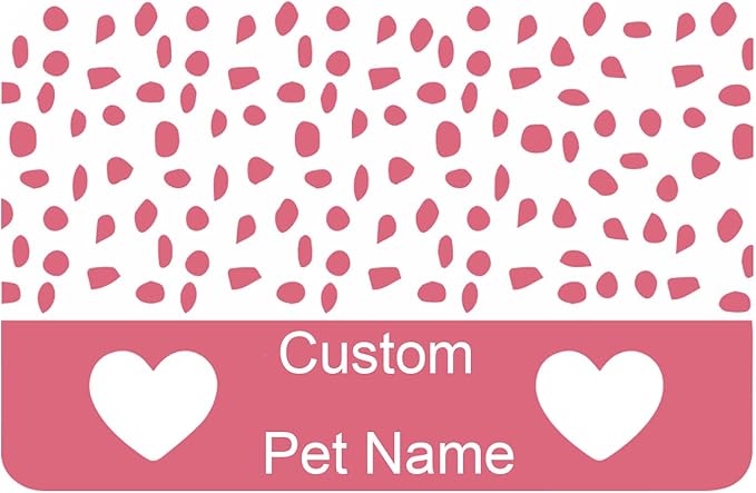 Personalized Cat Dog Bowl Mat - Non-Slip, Waterproof, Custom Pet Mat for Food and Water (Pink Love)