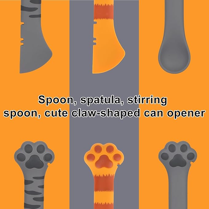 TOYMIS 3pcs Dog Cat Food Spoon, Cute Spoon for Wet Food Silicone Can Opener Multifunctional Pet Spatula Scoop Mixing Spoons for Cat Dog Supplies (Gray, Yellow, Dark Gray)