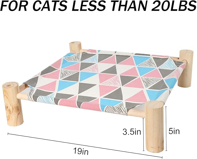 Patas Lague Cat and Dog Hammock Bed for Small Dogs, Brethable Wooden Cat Pet Rabbit Elevated Cooling Outdoor Bed Cots Furniture for All Seasons Monstera Leaf