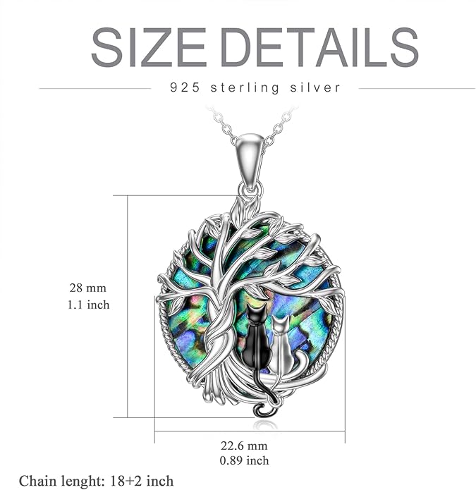 TOUPOP Cat Gifts for Cat Lovers Sterling Silver Cute Cats Tree of Life Pendant Necklace with Blue Circle Crystal Birthday Christmas Jewelry Gifts for Women