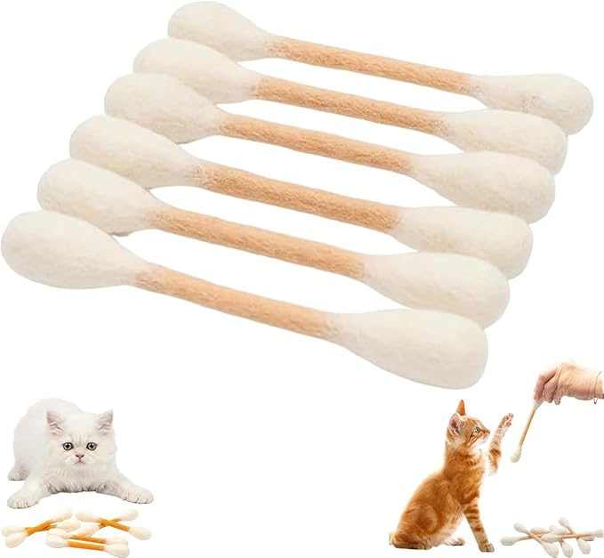 Cotton Swabs Cat with Catnip, 6 Pk Giant Kitten Chew Sticks for Indoor Boredom, Durable Dental Teething Ropes, Big Interactive Felt Kitty Kicker Play Lover Gift Accessories (Beige)