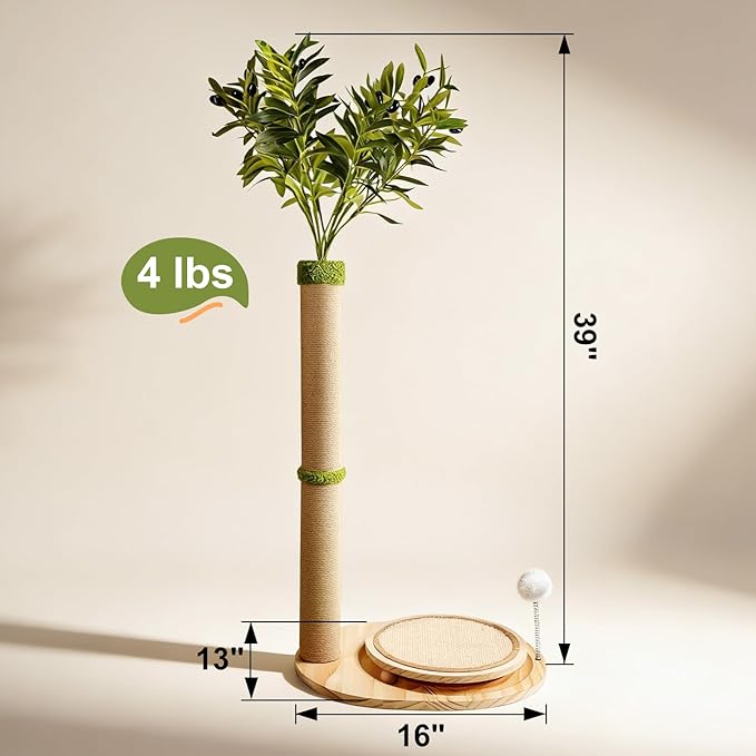Cute Babys Breath Flower Cat Scratching Post,Tall Cat Tree, Interactive Cat Toys with Ball Track & Spring Ball, Cat Scratcher with Pad for Indoor Cats Adults and Kittens