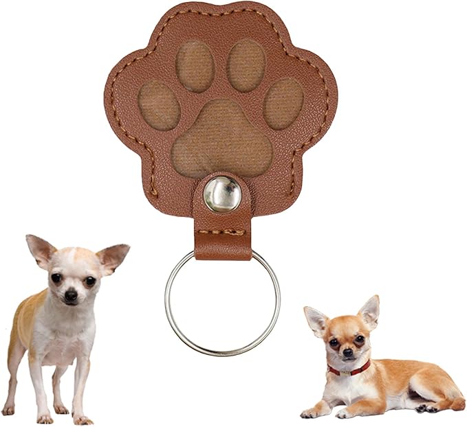 Pet Keychain Refillable Paw Shaped Leather Fur Keepsake Pet Paw Print Dog&Cat Hair Storage Collector (brown)