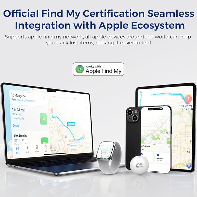 Item Finder Tracker Air Tag Compatible - Apple Find My Supported, No App Needed | IP67 Waterproof, 365-Day Battery, Global Tracking | Compact for Kids Pets Keys Luggage Wallets (iOS/iPadOS 14.5+)