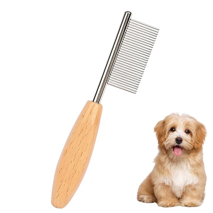 Small Dog Comb with Wooden Handle Dog Eyes&Mouth&Face Metal Comb Pet Fine Tooth Flea Comb Pet Grooming Tool for Dogs and Cats Gentle Remove Loose Hair Dirt Fleas