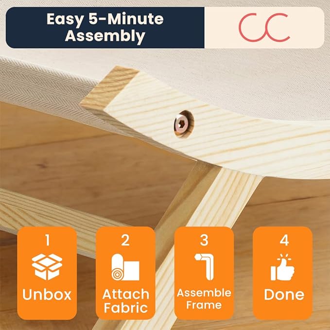 CallieCo Wooden Cat Hammock Bed, Modern Elevated Pet Lounger with Premium Wooden Frame & Breathable Fabric, Stylish Indoor & Outdoor Cat Bed for Cats & Small Dogs - Ivory