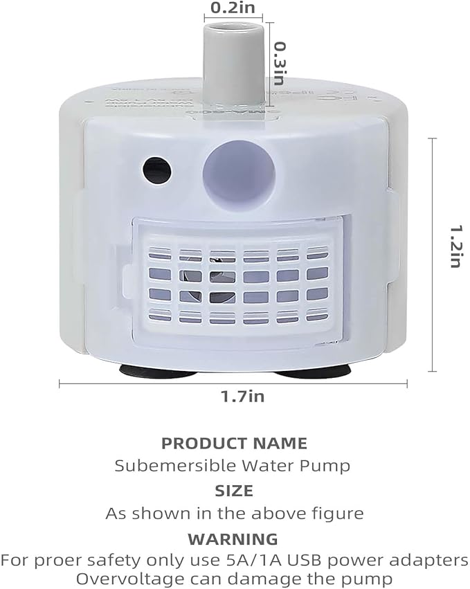 Ultra-Quiet Replacement Pump for Stainless Steel Cat Water Fountains - SMA-800 Motor - Safe and Easy to Clean with Low Voltage DC 5V and USB Cable (Pump) (Side Pump+Sponge)