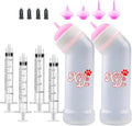 Kitten Nursing Nipple with Syringe, Wide Mouth Angled Puppy Feeding Bottles, with Ventilation Valve Resistant Tearing for Puppies, Kittens, Rabbit, Small Wildlife (S Nipple,Pink)