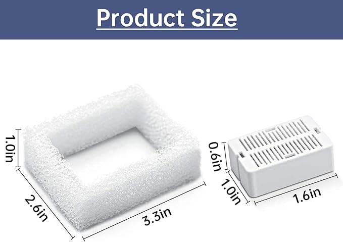 Cat Water Fountain Replacement Filter, 8 Pack Cat Fountain Carbon Filters and 2 Pack Foam Filters for Ceramic Pet Drinking Fountain and Stainless Steel Pet Water Fountain (8+2 Pack)