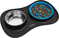 Slow Feeder Dog Bowls Stainless Steel Food and Water Bowl Set 3 in 1 No Spill Waterproof Silicone Pet Food Mat Puppy Feeding Station for Large Medium Small Breed Non Slip Metal Dish Tray by YINEYA