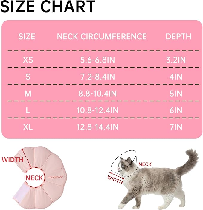 Touchdog Soft Cat Cone Collar, Waterproof Recovery Collar for Cats After Surgery, Lightweight Elizabethan Collar for Kittens, Small to Large